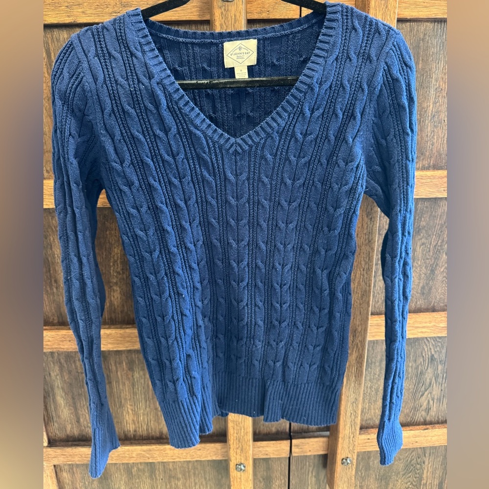St. John's Bay Navy Cable Knit V-Neck Sweater